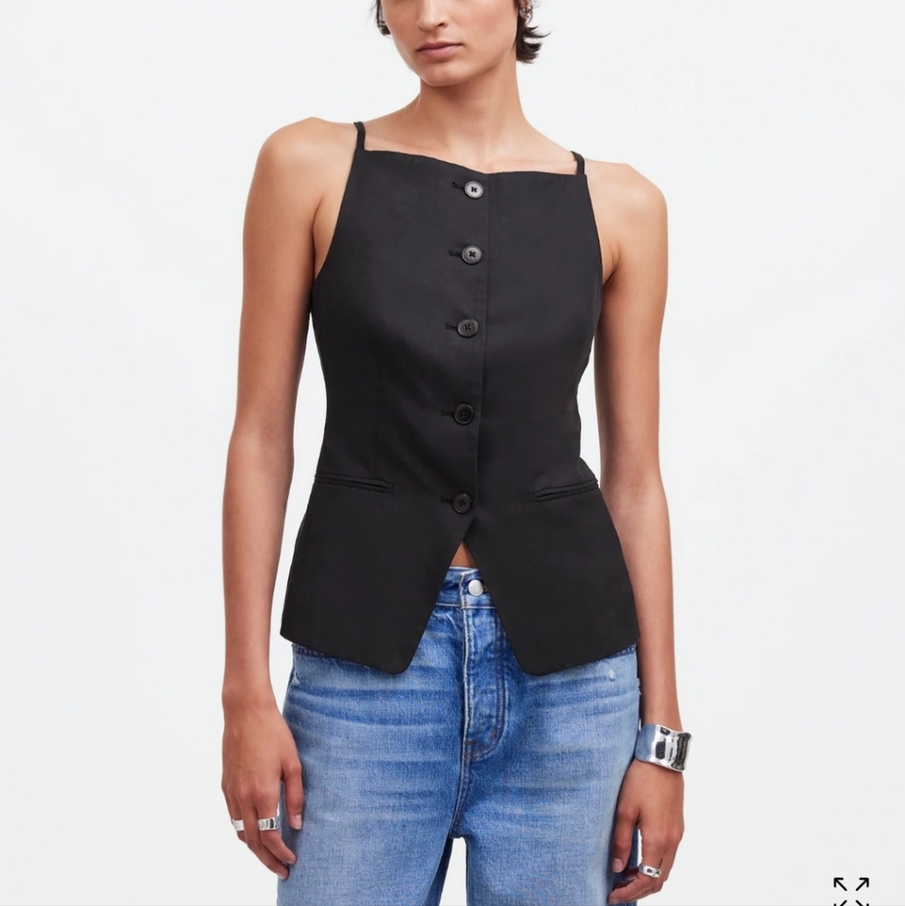Madewell Black Button-Front Cami Vest with Slim Straps